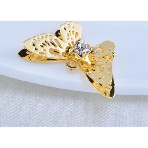 18K Real Gold Filled Color-Preserving 21MM Zircon 3D Butterfly Necklace Charms Pendants DIY Jewelry Making Findings Accessories