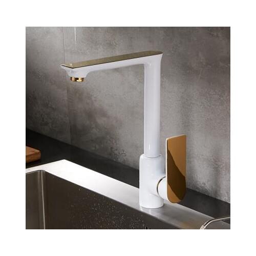 Luxury Elegant white and gold Kitchen Bathroom Vessel Sink Mixer Tap Swivel Cozinha Torneira Plumbing Sanitary