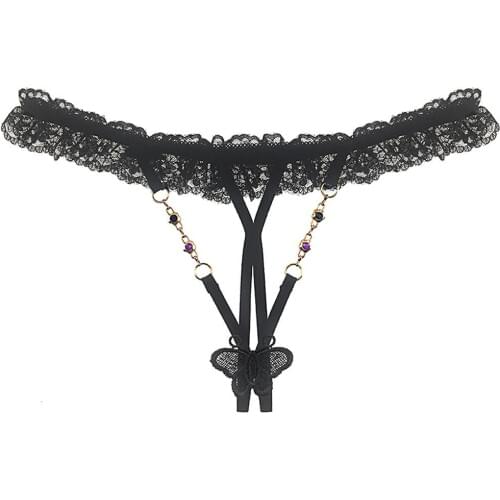 Sexy Women Open Crotch Hollow See-through Lace Thongs Erotic Underwear Mini Micro Bikini T-back Panties Briefs Tanga Underwear