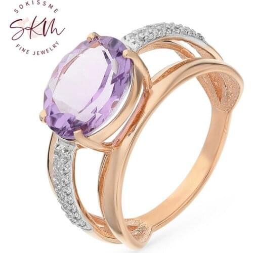 SKM 14k 18k rose gold Amethyst Rings for women Vintage Engagement rings designer Anniversary Luxury Fine Jewelry