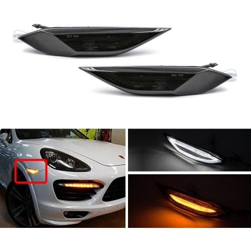 Smoke Lens Amber/White Switchback LED Side Markers W/ Running Position Lights For Porsche Cayenne 958 Gen 11-14