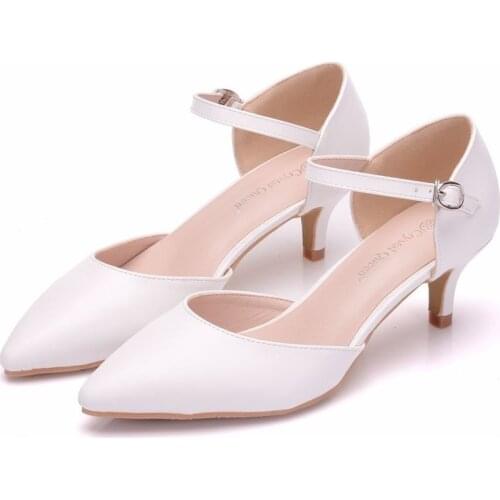 Wonen Pumps Fashion Office Shoes Buckle Strap Pointed Toe Thin Heels 5.5CM Delicate Sweet Wedding High Heel Shoes