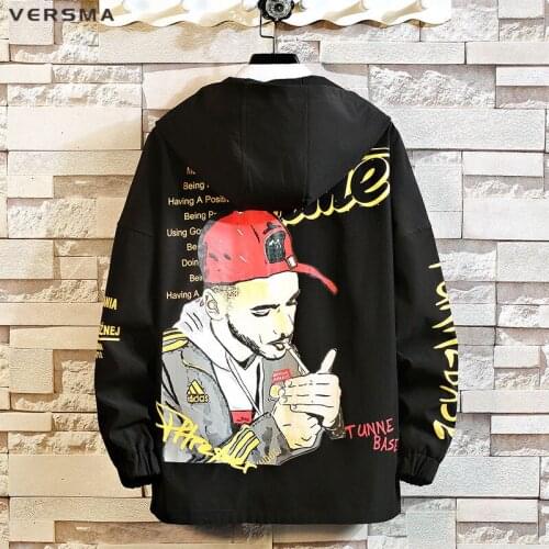 VERSMA Korean Trendy Graffiti Print Windbreaker Men Jacket Coat Hip Hop Streetwear Vintage Jacket Men Dropshipping Youth Clothes