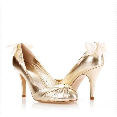 Spring Summer Lace Bow High Heel Bridal Dress Shoes Banquet Wedding Shoes Handmade women Shoes Popular Formal Shoes