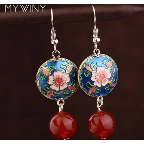 Star handmade vintage cloisonne plane earrings ,New Original jewelry nature stones earrings