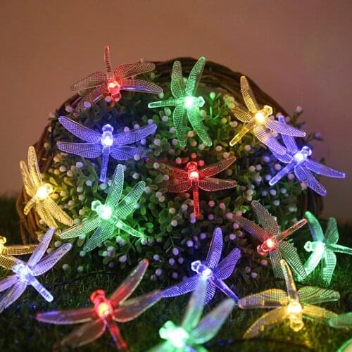 5 M 20 LED Solar Dragonfly Light String Waterproof Courtyard Garden Decorative Light Christmas Colored Light fairy garden patio