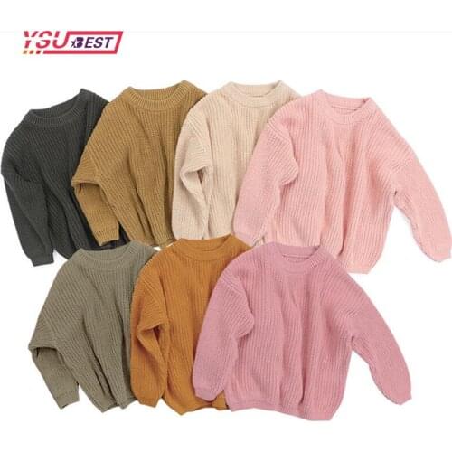 Knitted Pullover Autumn 0-5Y Kids Baby Boys Girls Sweaters Winter Warm Thick Soft Knited Solid Long Sleeve Tops Sweater Outwears