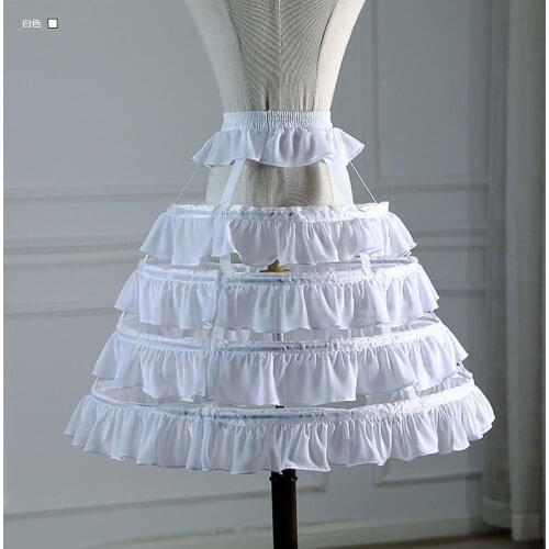 Women Girls Lolita Hollow Lotus Leaf Lace Bird Cage 4 Hoops Skirt Cosplay Dress Skirt Petticoat Bride Wedding Dress Lining
