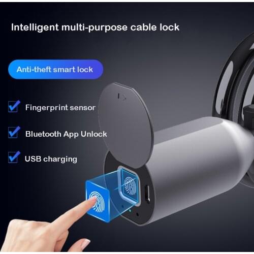 Fingerprint Chain Lock For Bicycle Motorcycle Smart Portable Black Steel Cable Locks Bluetooth Mountain Bike Prevention Burglary