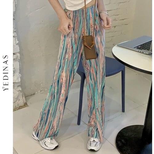 Yedinas Tie Dye Pants Women Colorful E Girl Wide Leg Pants High Elastic Waist Trousers Korean Harem Pants Punk Streetwear 2021