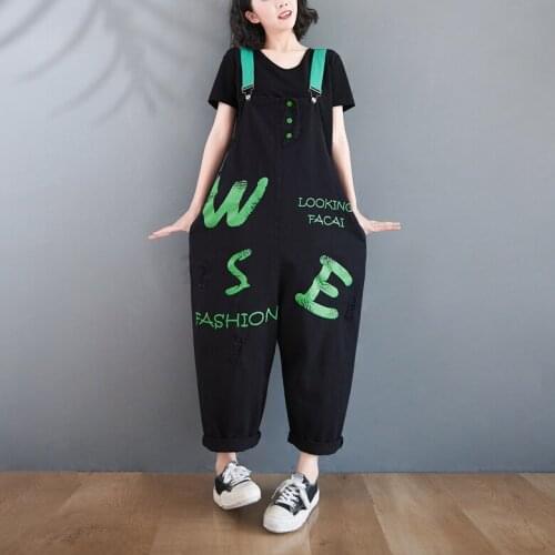 Jumpsuits Women Printed Letter Sleeveless Loose Casual Ankle Length Pants Denim Jumpsuits Fashion Women Spring Autumn Pants