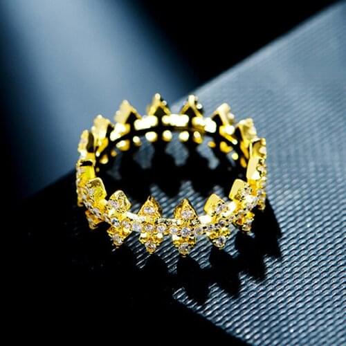 Top Quality Morocco Gear Ring Gold Tone Flower Style Micro Pave Premium CZ Crystals Statement Rings Women Wedding Party Jewelry