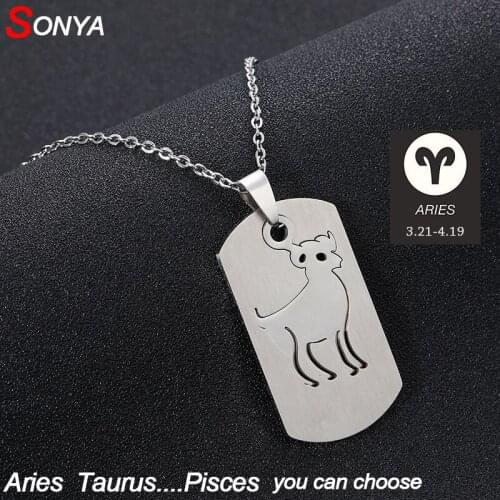 SONYA Fashion Stainless Steel Zodiac Sign 12 Constellation Pendent Necklaces For Women Silver Color Never Fade separation Gifts
