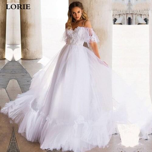 LORIE Lace Wedding Dresses 2020 Spaghetti Straps 3D Flowers Beads Boho Bride Dresses Sexy Wedding Gowns Vestidos de novia