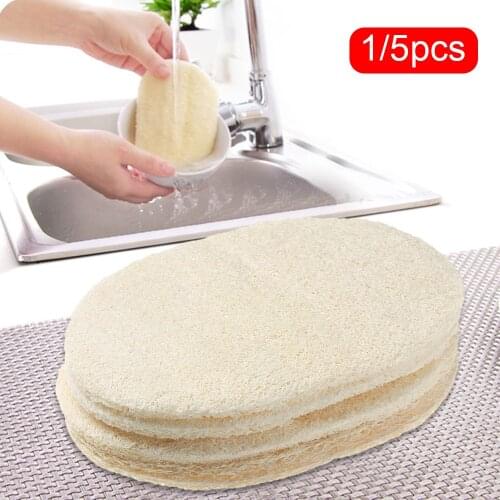 1/5Pcs Natural Loofah Dishwashing Cloth Scrub Pad Dish Bowl Pot Easy To Clean Scrubber Sponge Kitchen Clean Brushes Scrub Pad
