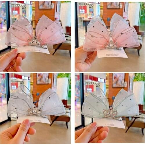 10pcs/Lot Korean Fashion Children Hair Girls Star Mesh Crown Princess Sweet Bow Hairpin Girls Kids Hair Accessories