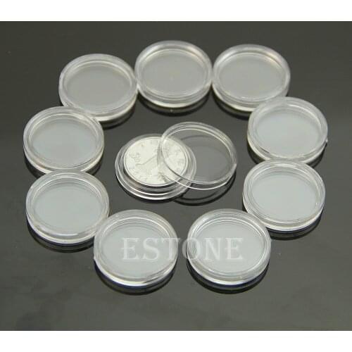 10 PCS Applied Clear Round Cases Coin Storage Capsules Holder Round Plastic 20mm Free shipping-Y102