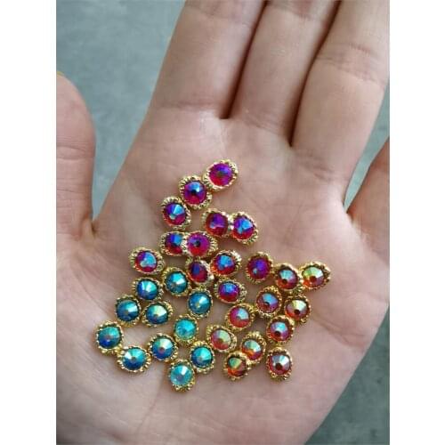 10pcs Nail Art Aurora Alloy Rhinestone Accessories 3DCrystal Jewelry Charms For Manicure Acrylic Pearl Nails Decorations 4--10mm