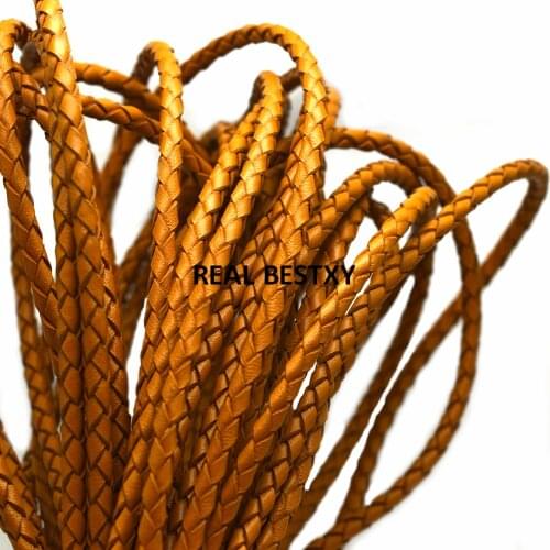 2m/lot approx 4mm Round Cowhide Genuine Leather Cord, Tan Real Leather cord braided real leather strands for bracelets diy cords