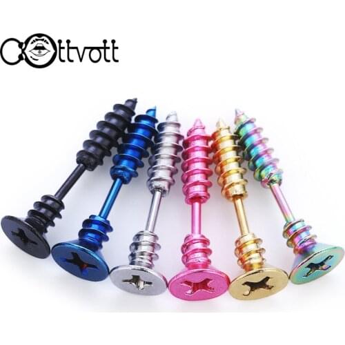 2pcs/lot Screw Stud Earrings Lag Spike Stainless Steel Helix Fake Piercing Ear Plugs Cartilage Traugs Piercing Gold Color FP04