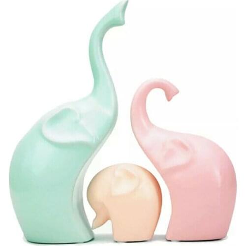 3pcs Family Elephant Statue Miniatures Home Decor Room Ornament Porcelain Animal Figurines Decoration Crafts Fashion Gifts New