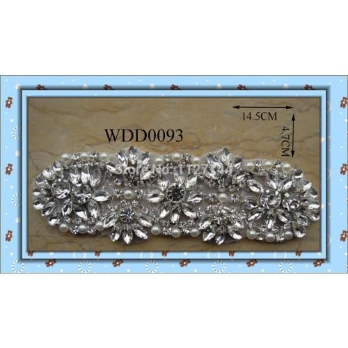 30PCS) Wholesale bridal beaded sewing crystal glass silver rhinestone applique patch iron on for wedding dress WDD0093