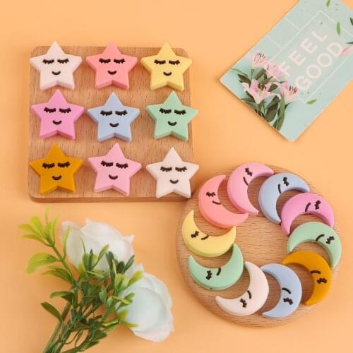 Kovict 50/100/200pcs New Cartoon Stars Moon Baby Rodent BPA Food Free Silicone Teething Nursing Pacifier Silicone Beads