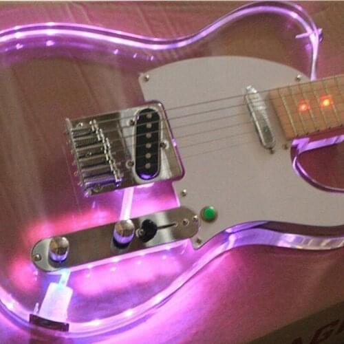 New High Quality 6 Strings Custom TL Acrylic Crystal Transparent Electric Guitar LED Color Maple Neck And Fingerboard