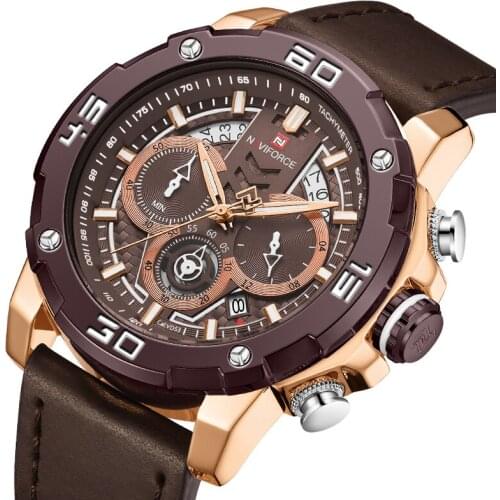 NAVIFORCE 2021 Men Watch Casual Sport Chronograph Wristwatch Top Brand Luxury Military Genuine Leather Quartz Date Male Clock