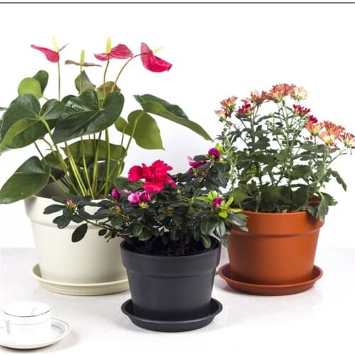 4 Color Plant Flower Pot Plastic Round Grow Container Resin Self-absorption Garden Imitation Flowerpots With Tray Garden Decorat
