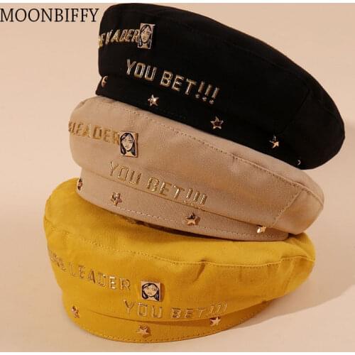 2021 Golden Letter Beret Womens British Hat Japanese Beret Painter Hat Berets Newsboy Hat