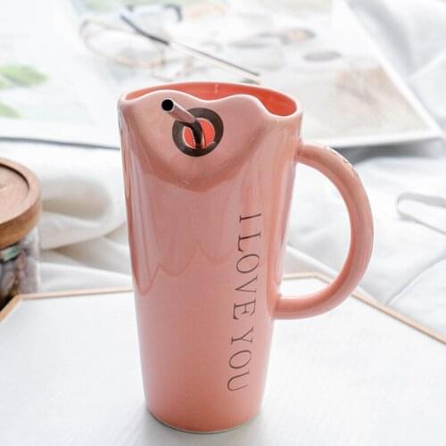 400ml Creative Mugs Heart-shaped Straw Ceramic Mug Cup Girl Boy Couple Protable Milk Coffee Beer Straw Cup Water Cup with Handle