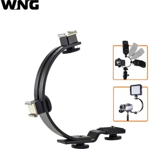 Two Hot Shoe C Mount Video Light Stuido Flash Light C Shape Flash Bracket Stand Holder For DV Tripod