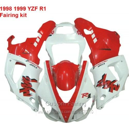 Injection molded Fairings For YAMAHA YZF R1 98 99 / 1998 1999 ( Red & white ) Fairing kit Aftermarket LJ13