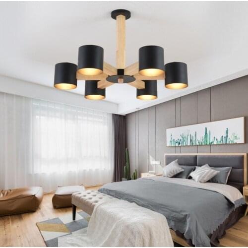 Nordic modern wrought iron solid wood E27 chandelier for bedroom kitchen living room bedroom restaurant personality chandelier