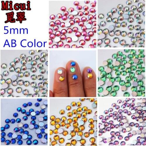 Micui 1000pcs 5mm AB Colors Acrylic Rhinestone Flatback Scrapbook Nail Clear Gems Decorative Nail DIY Glue-On ZZ376