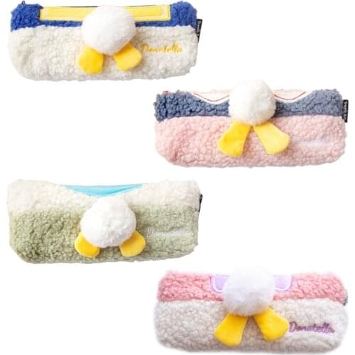 Cute Soft Plush Fluffy Girl Pencil Case Student Zipper Pen Pouch Stationery Organizer