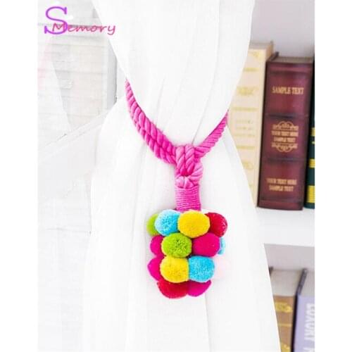 Multicolor Cotton ball European curtain tassels hanging ball tie strap holder accessories home decoration