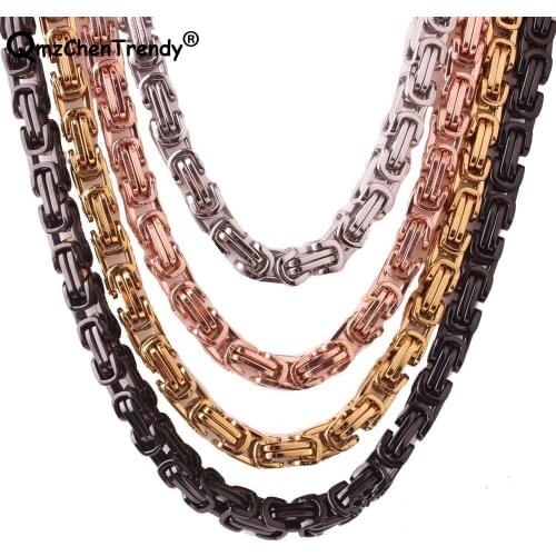 Fashion Polishing Golden Biker Necklace Black Tone Vintage Byzantine Box Link Stainless Steel Chain Wholesale Jewelry