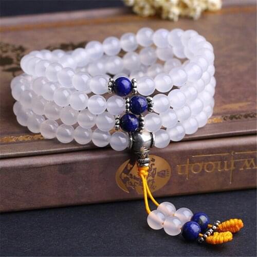 Fashion 6mm 108 Mala AAA Natural White Onyx with Lapis Lazui Beads Bracelet Yoga Healing Energy Stone Unisex Bracelets Wholesale