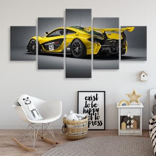 Modular Poster Wall Art Canvas HD Printed Picture 5 Pieces yellow Luxury Sports Car Painting Modern Living Room Home Decor Frame