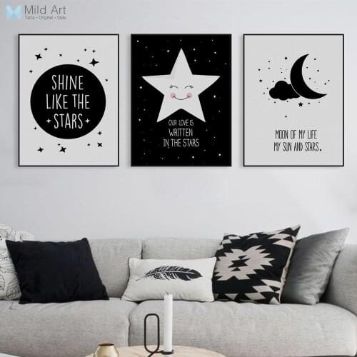 Nordic Motivational Quotes A4 Poster Print Star Wall Art Picture Modern Black White Kids Room Deco Canvas Painting Custom Gift