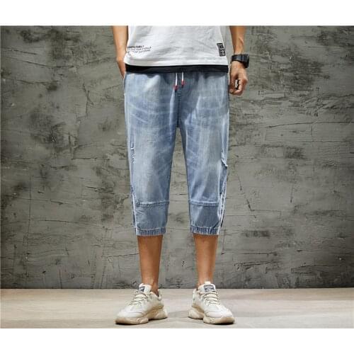 2020 Summer New Mens Calf-Lenght Short Jeans Fashion Casual Loose High Quality Elastic Denim Shorts Male Brand Clothes,Y877