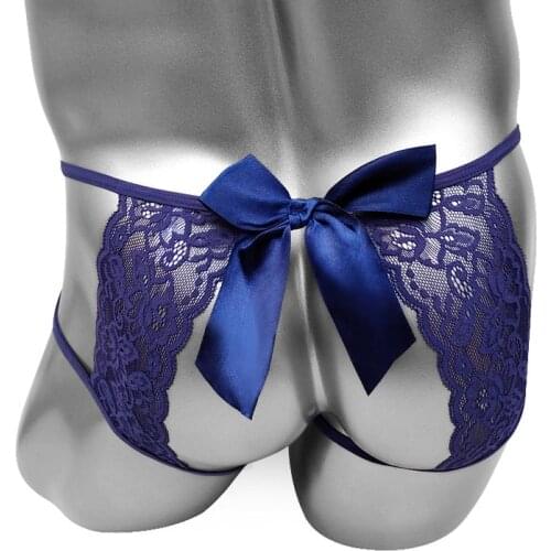 Big Bow Mens Floral Lace Underwear Open Butt Crotchless Sissy Panties Lingerie Sexy Fashion Adult Costume Sleepwear Bikini
