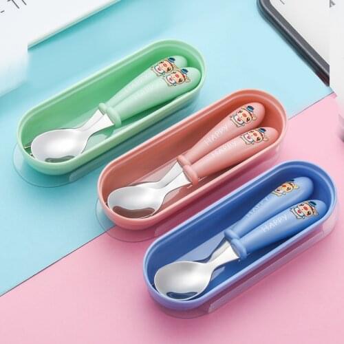 Baby Gadgets Tableware Sets Children Utensil Toddler Fork Spoon Healthy Stainless Steel Baby With Cases Children Kids Dinnerware
