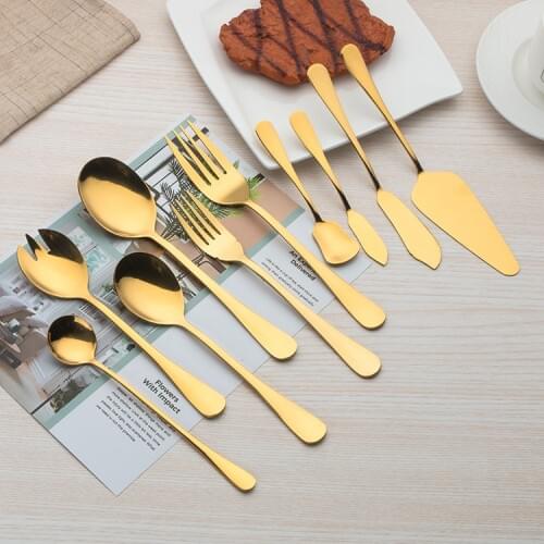 Stainless Steel Gold Color Long Handle Spoons & Forks Soup Scoop Ice Cream Tea Coffee Spoon Home Tableware Dinnerware Cutlery