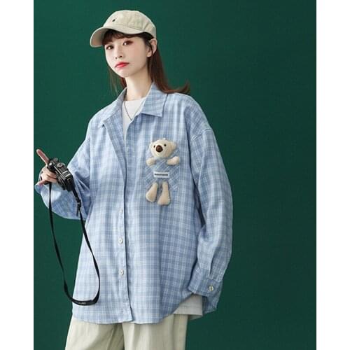 2021New Spring Autumn Long Sleeve Little Bear Design Clothing Oversized Men Women Same Style Blouses Shirts Tunic Tops And Blous