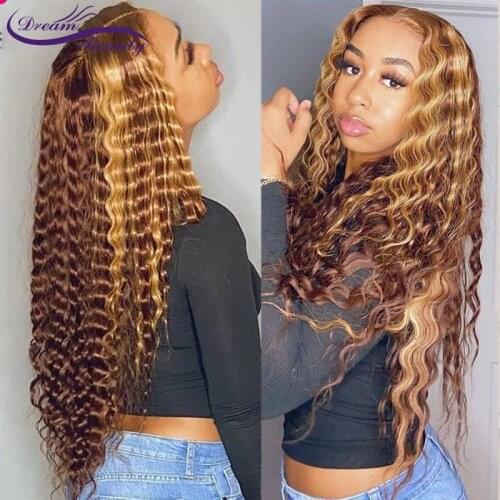 Ombre Blonde Color Lace Front Wigs Wavy 180% Brazilian Remy Human Hair Wigs Pre Plucked Hairline Frontal Wig Dream Beauty
