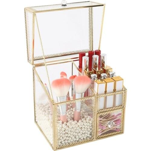 Makeup Brush Desktop Gold Glass European Style Simple Handmade Organizer Jewelry Multifunctional Dressing Case Storage Box
