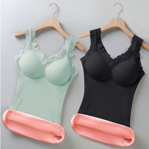 Sexy Lingerie Shirt Bra Plush Vest Womens Winter V-neck Lace Suspender Thermal Breast Pad Bralette Crop Top For Women Underwear